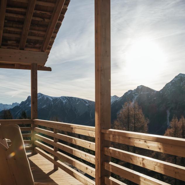 A balcony with mountain view