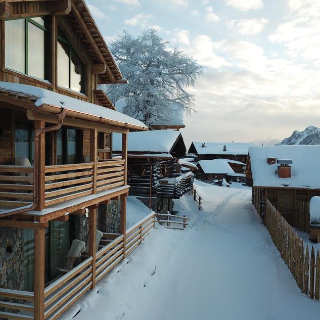 The chalets in winter